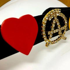 Moschino by Redwall Schwarzer Ledergürtel Frieden, smiley Face