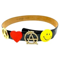 Retro Moschino by Redwall Black Leather Belt Peace Smiley Face