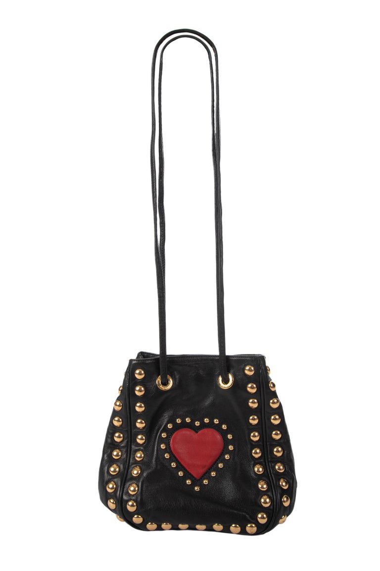 MOSCHINO by Redwall Black Red Heart-Appliqued and Studded Shoulder