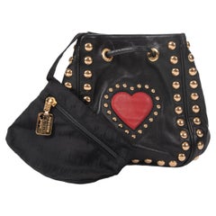 MOSCHINO by Redwall Black Red Heart-Appliqued & Studded Shoulder Bag, late 1980s