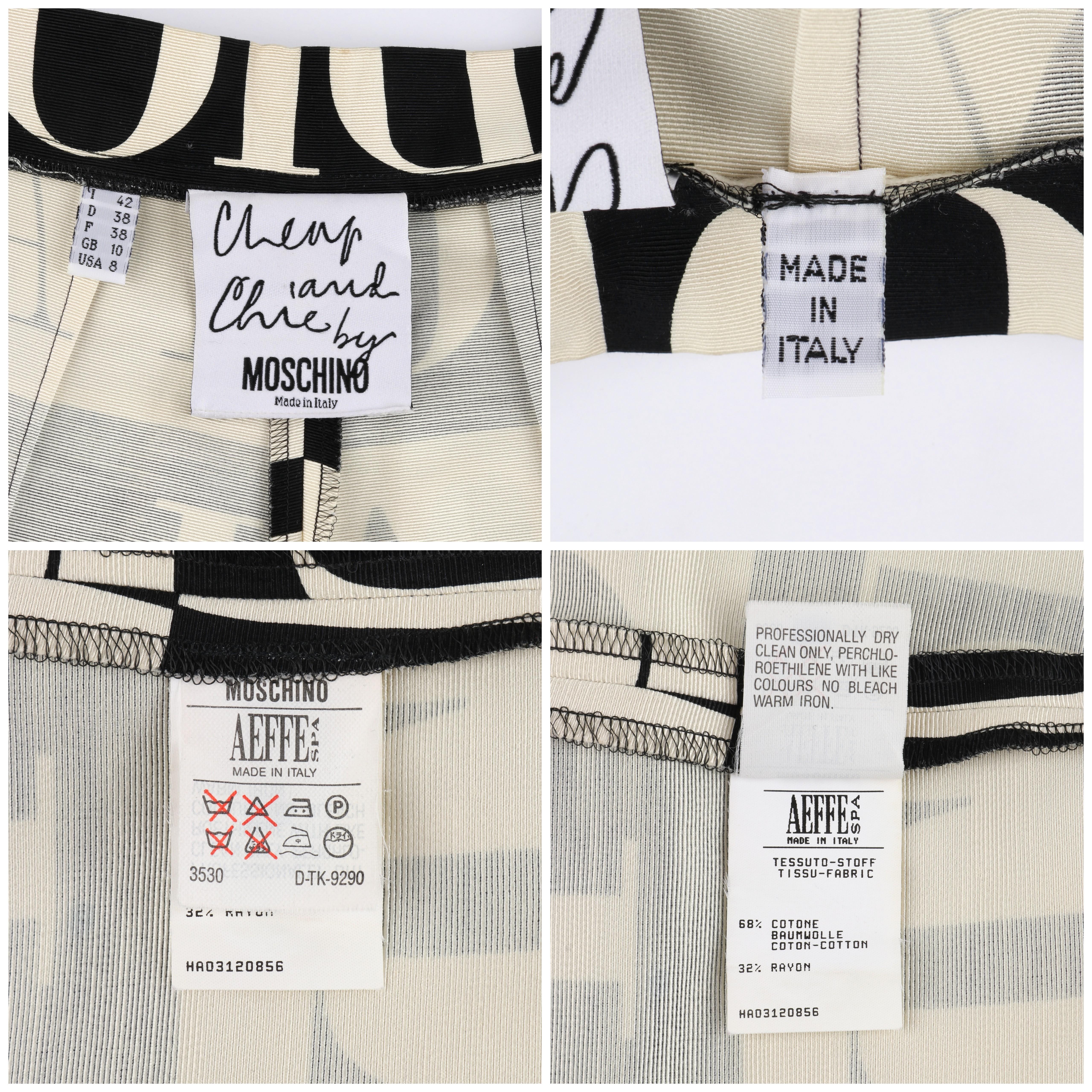 MOSCHINO c. 1990's Cheap & Chic “Ti Amo Ti Odio” Black Cream Print Trouser Pants In Good Condition For Sale In Thiensville, WI