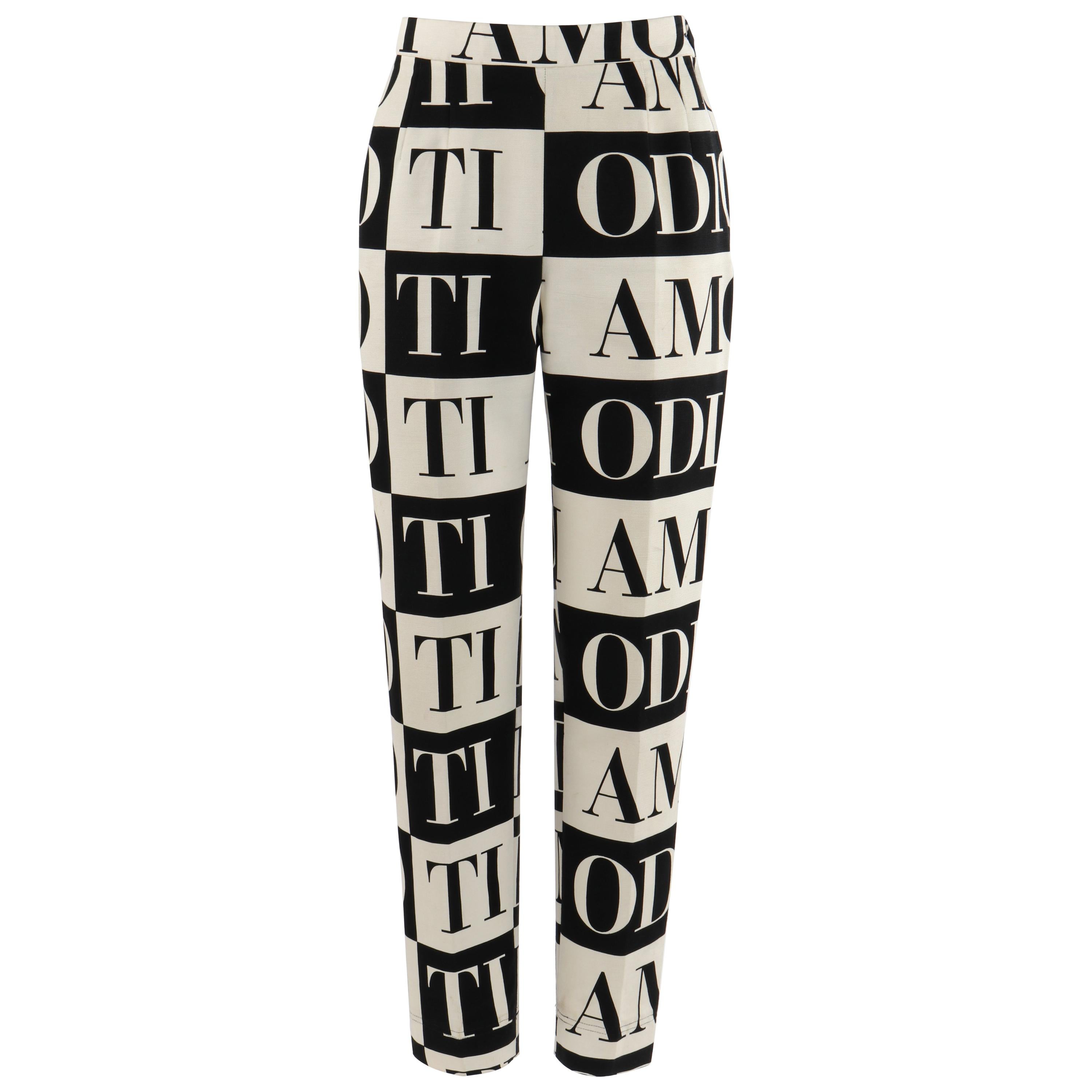 MOSCHINO c. 1990's Cheap & Chic “Ti Amo Ti Odio” Black Cream Print Trouser Pants For Sale