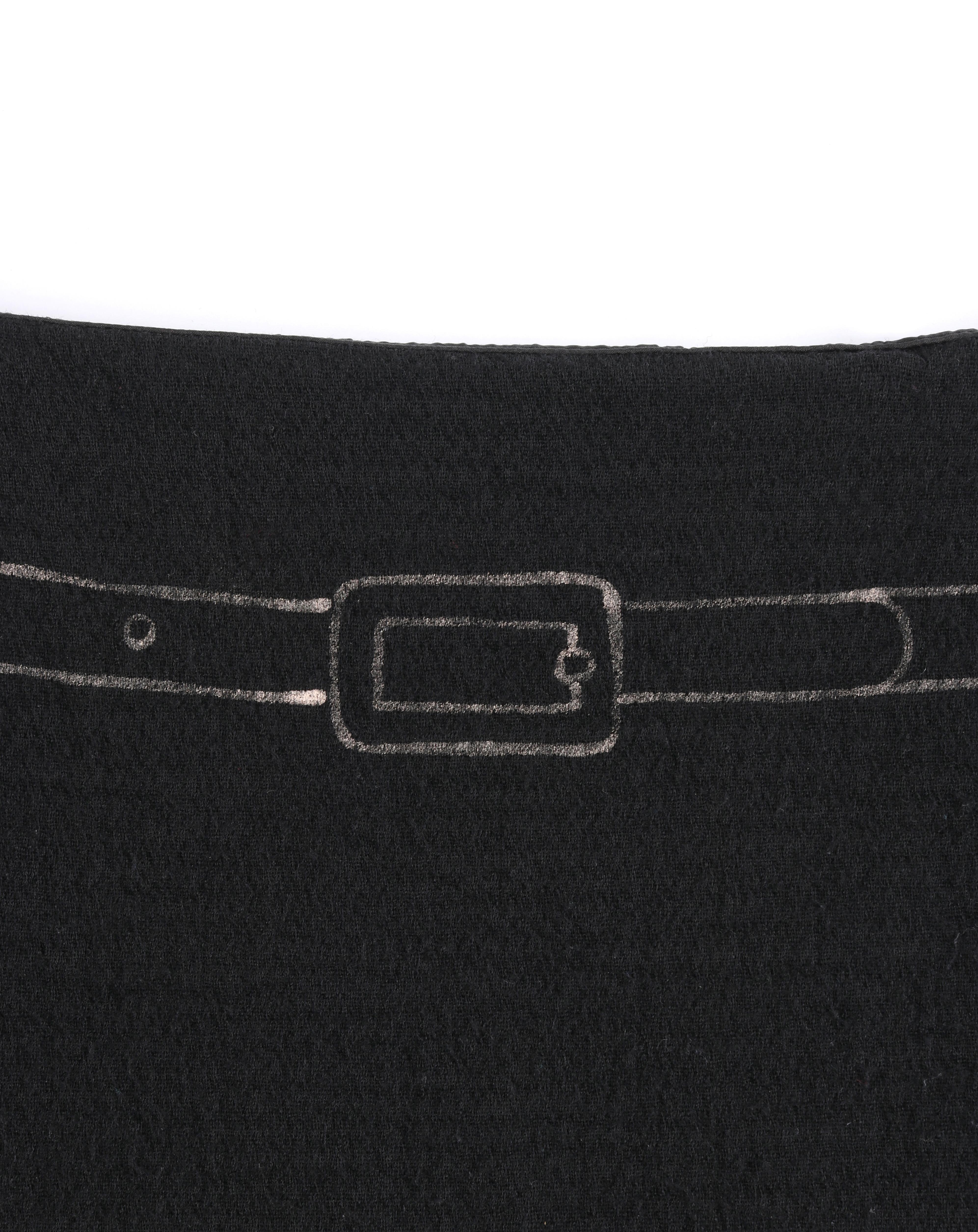 MOSCHINO c. 1990’s Trompe L’oeil Black Metallic Belt Pleated Print Sheath Skirt 2