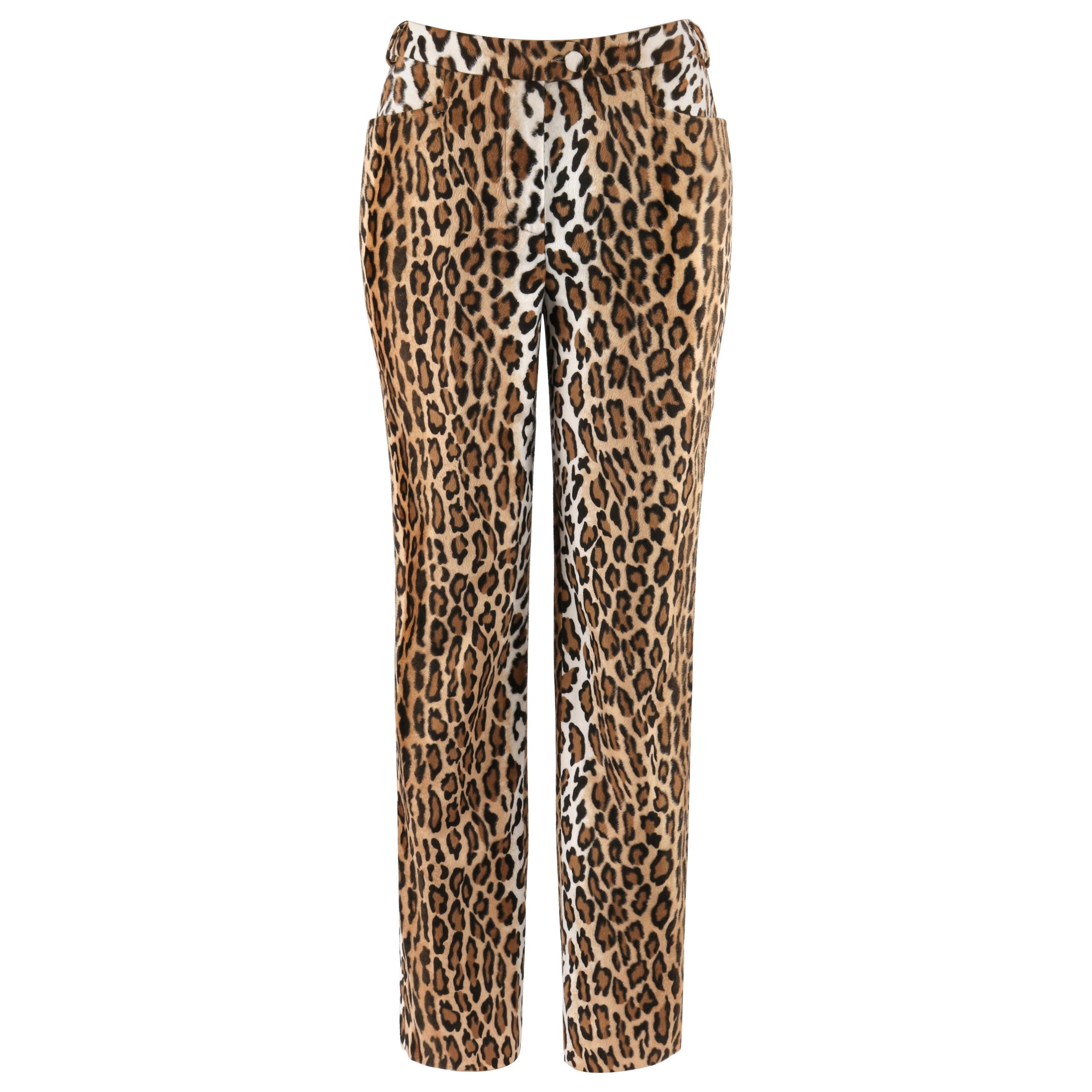 MOSCHINO c.1990’s Cheap & Chic Brown Black Leopard Print Faux Fur Trouser Pants