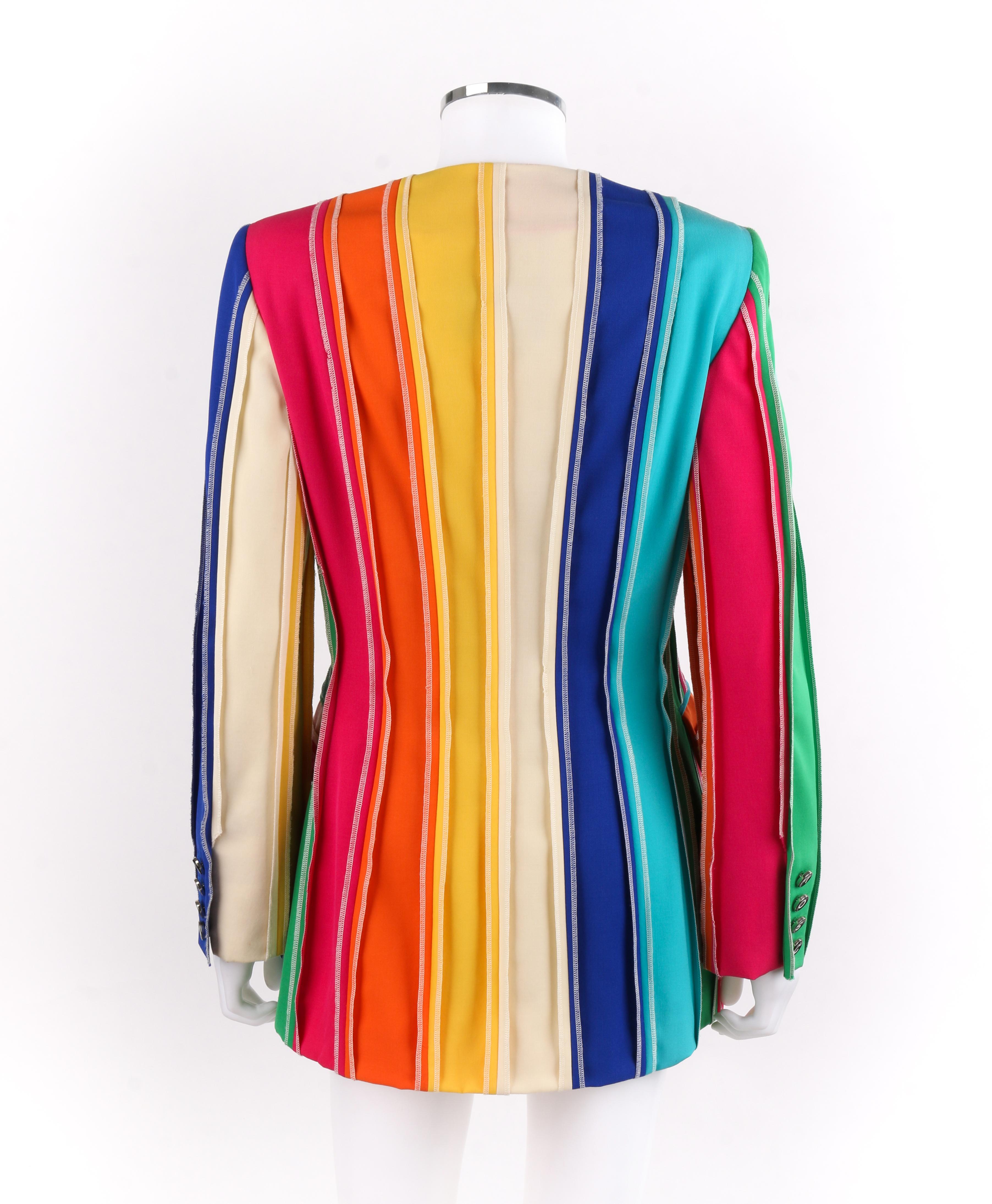Orange MOSCHINO c.1990's Couture Rainbow Multi-Color Stripe Signature Blazer Jacket