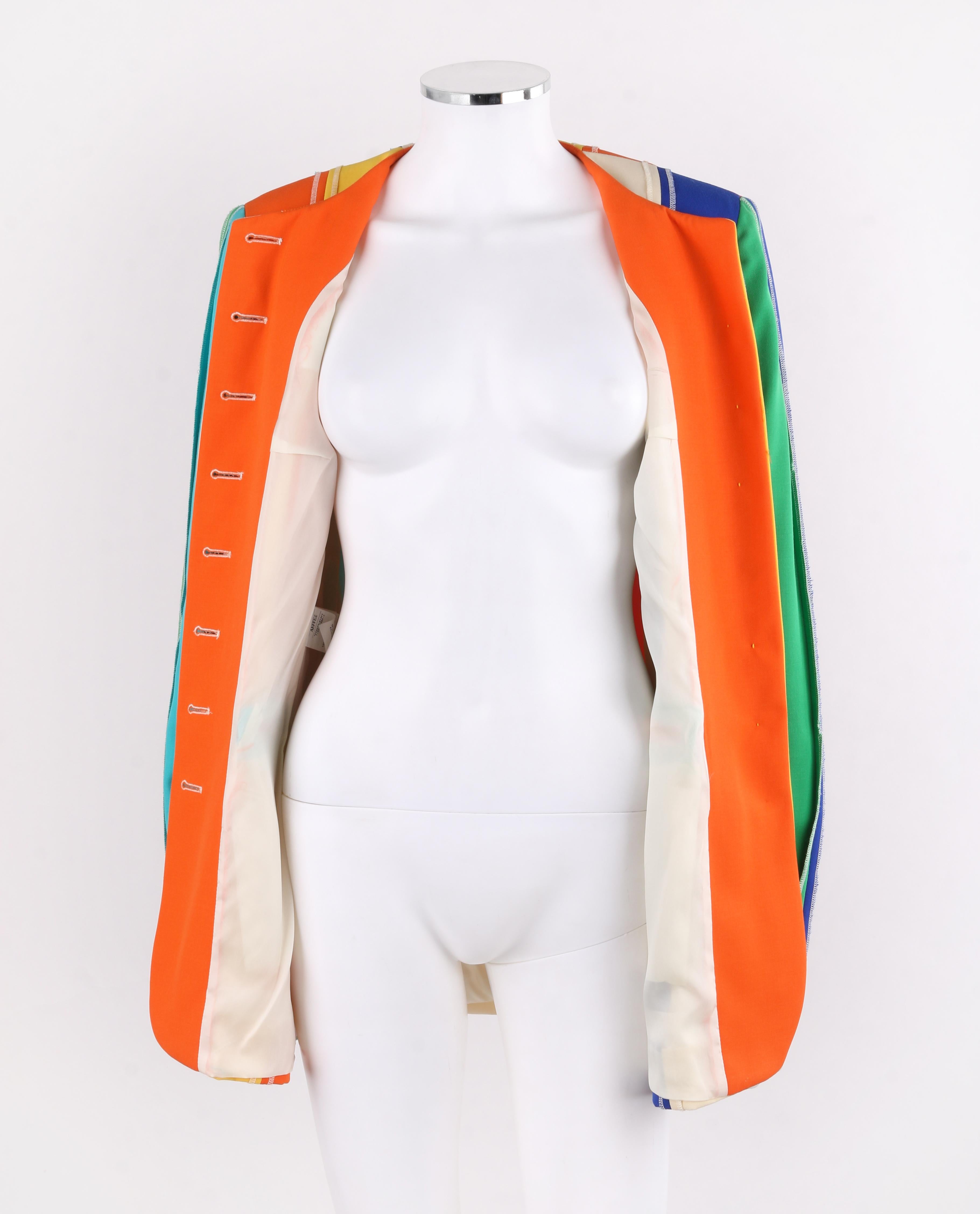 Women's MOSCHINO c.1990's Couture Rainbow Multi-Color Stripe Signature Blazer Jacket