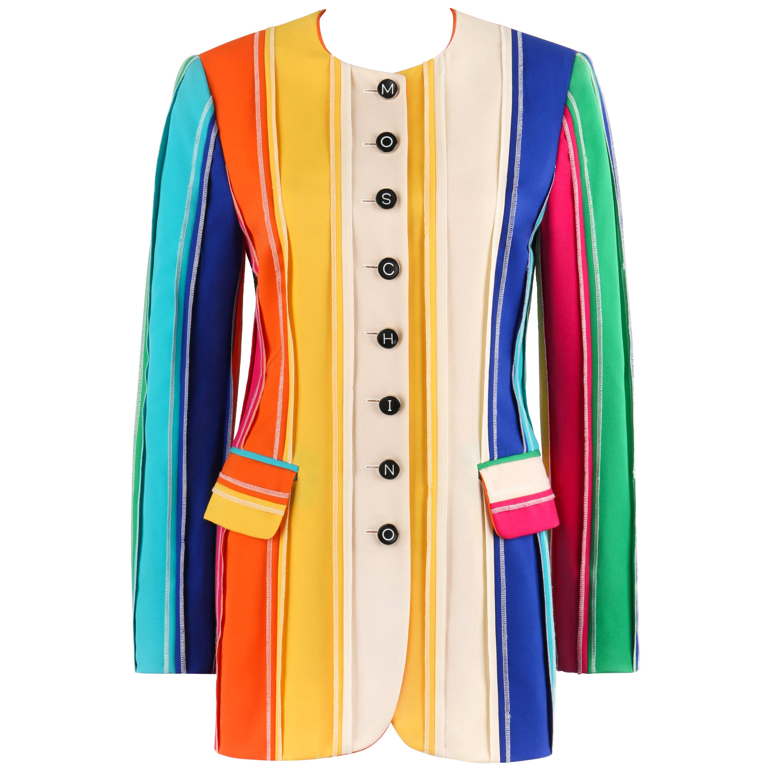 MOSCHINO c.1990's Couture Rainbow Multi-Color Stripe Signature Blazer Jacket