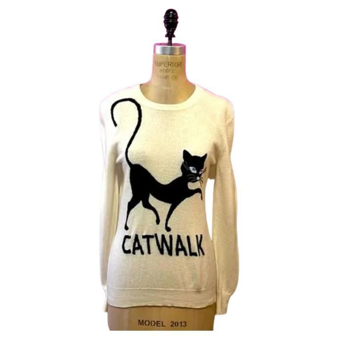 Moschino Catwalk Ivory Cashmere Sweater Black Cat For Sale
