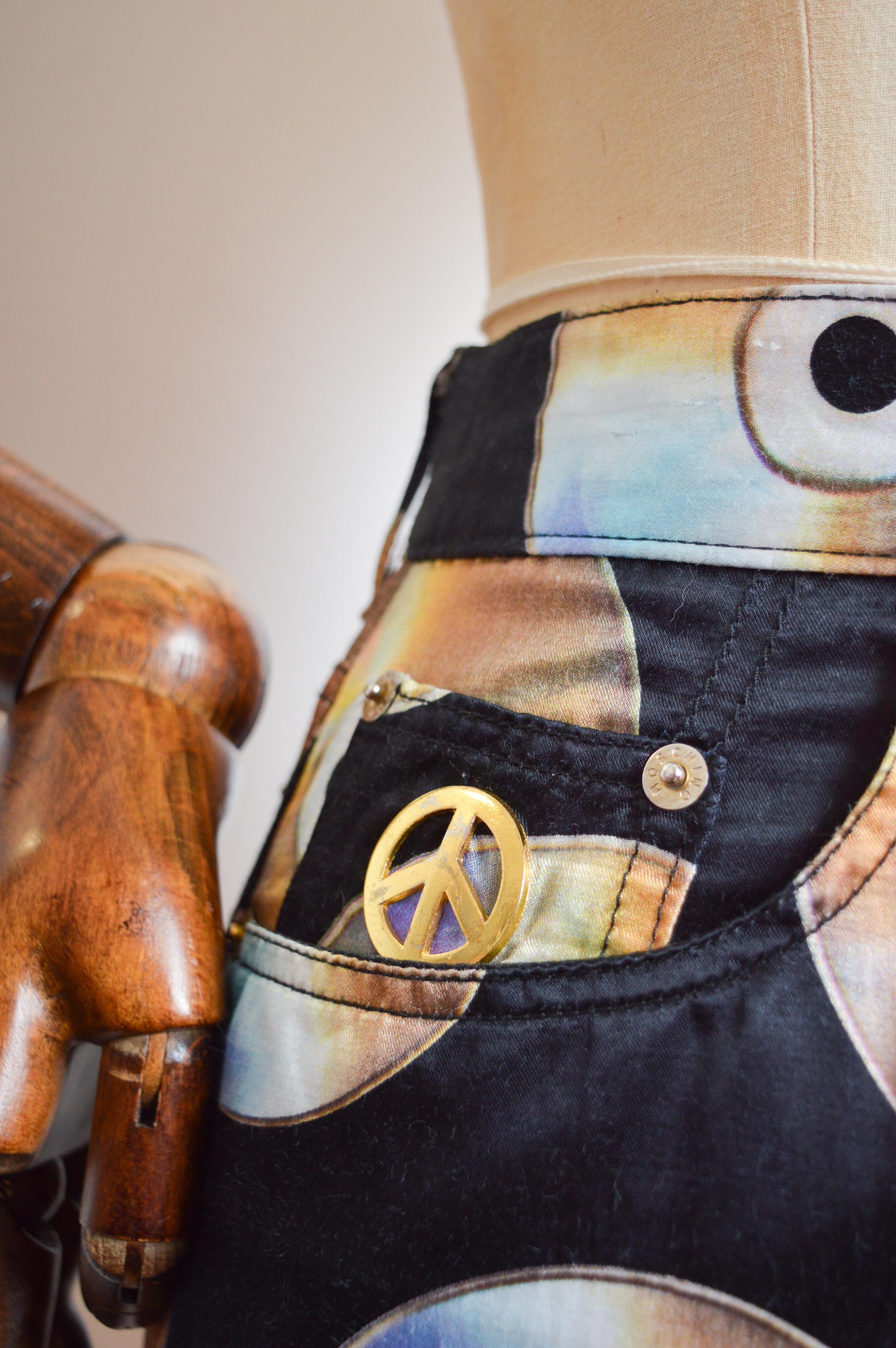 Beige Moschino CD Print 1990s Compact Disc Music pattern Black High waisted Shorts For Sale