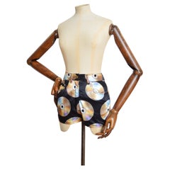 Moschino CD Print 1990s Compact Disc Music pattern Black High waisted Shorts
