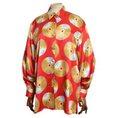 MOSCHINO CD Print 1990s Compact Disc Music pattern Red Satin Shirt