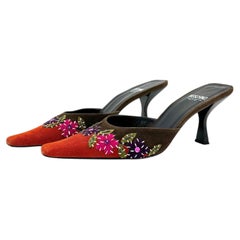Moschino Cheap and Chic Beaded Sequined Floral Slip On Heeled Mules Sandals 38
