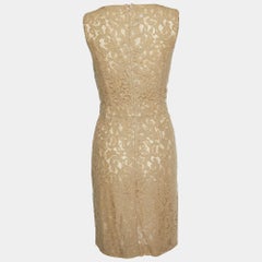 Moschino Cheap and Chic Beige Lack Bow Detail Sleeveless Midi Dress L