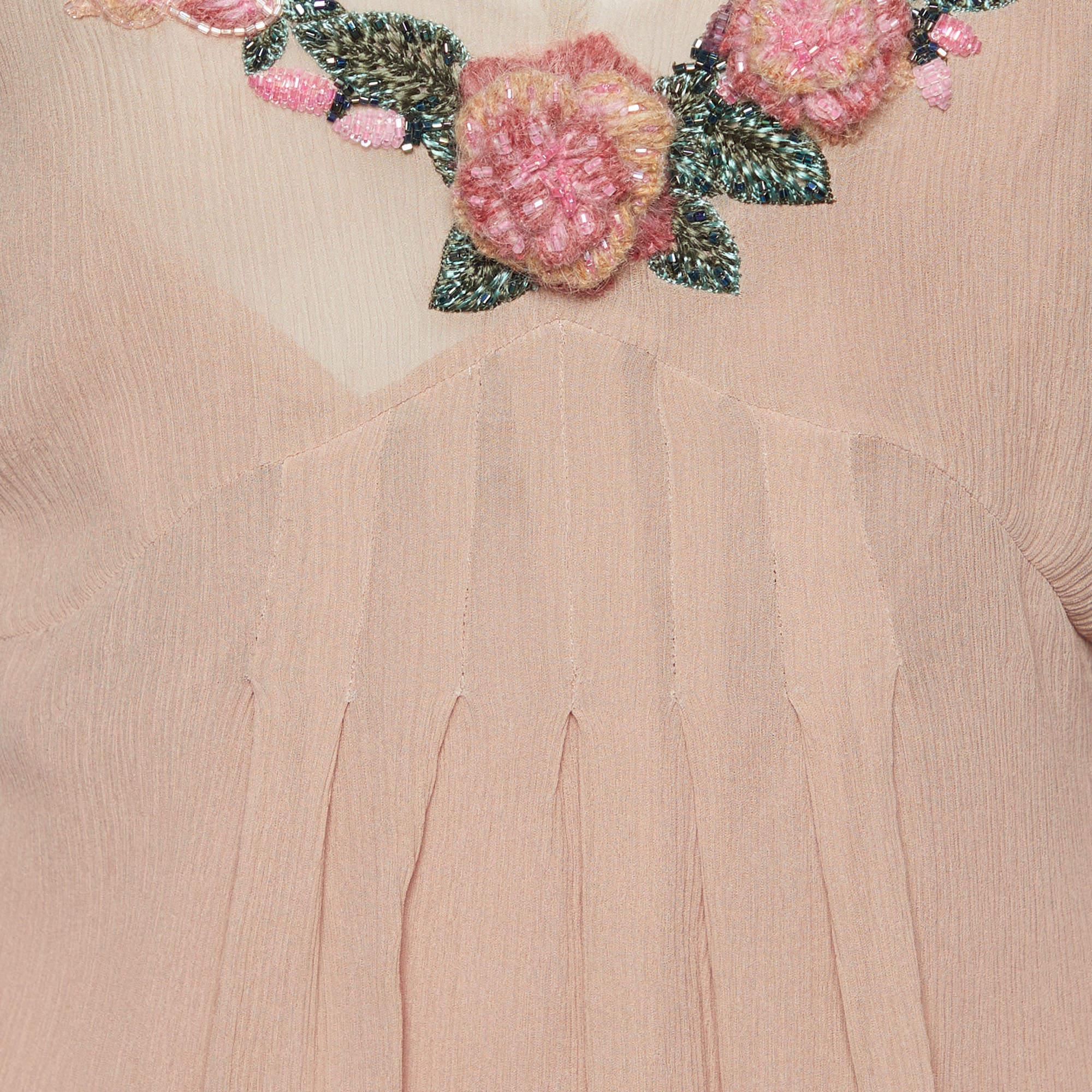 Moschino Cheap and Chic Beige Light pink Embellished Silk Chiffon Top M In Excellent Condition In Dubai, Al Qouz 2