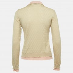 Moschino Cheap and Chic Beige/Pink Perforated Wool Knit Button Front Cardigan M