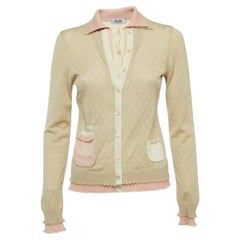Moschino Cheap and Chic Beige/Pink Perforierter Wollstrick Strickjacke mit Knopfleiste M