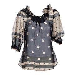 Moschino Cheap and Chic Black 
Cream Polka Doted Silk Blouse M