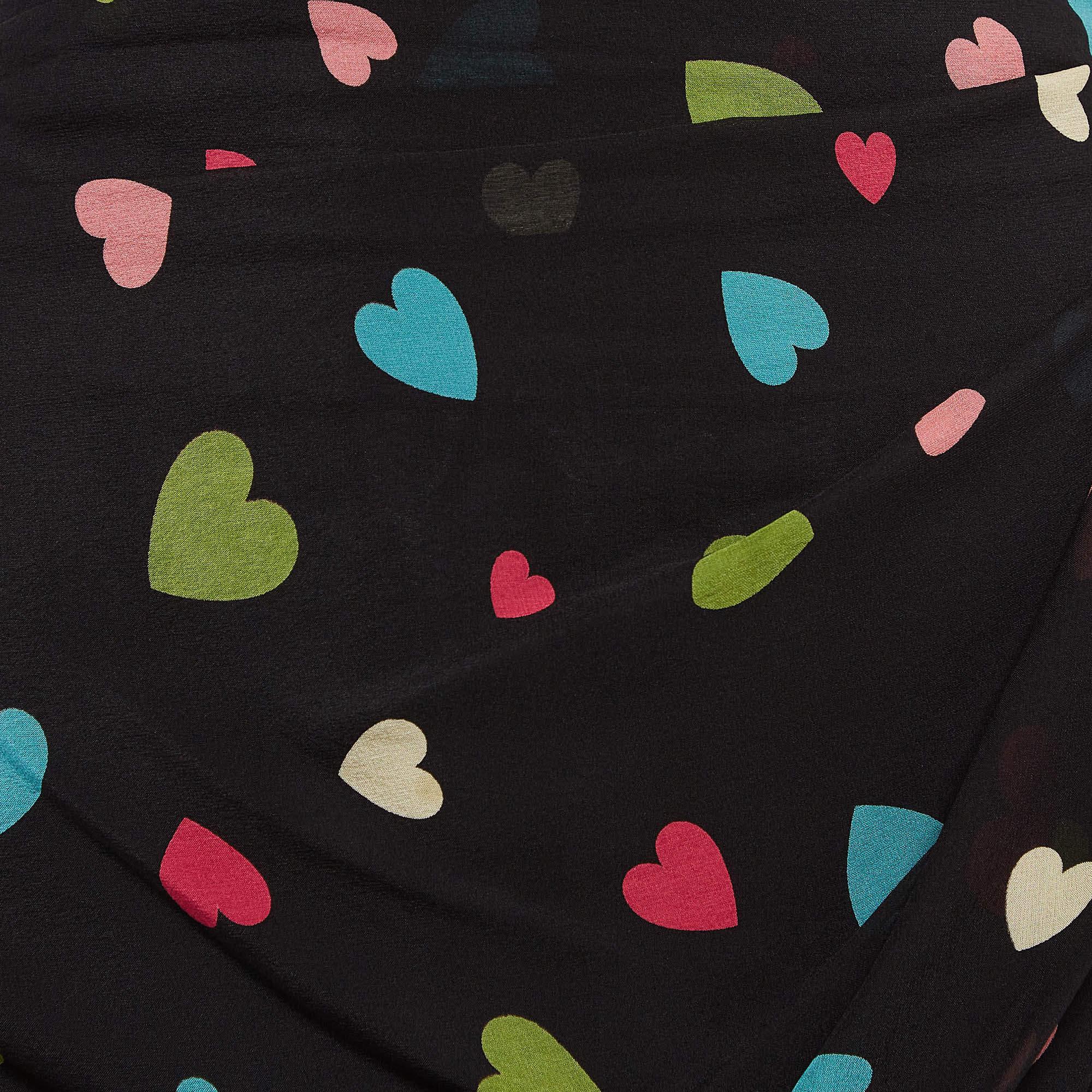 Moschino Cheap and Chic Black Heart Print Silk Maxi Skirt S In Good Condition For Sale In Dubai, Al Qouz 2