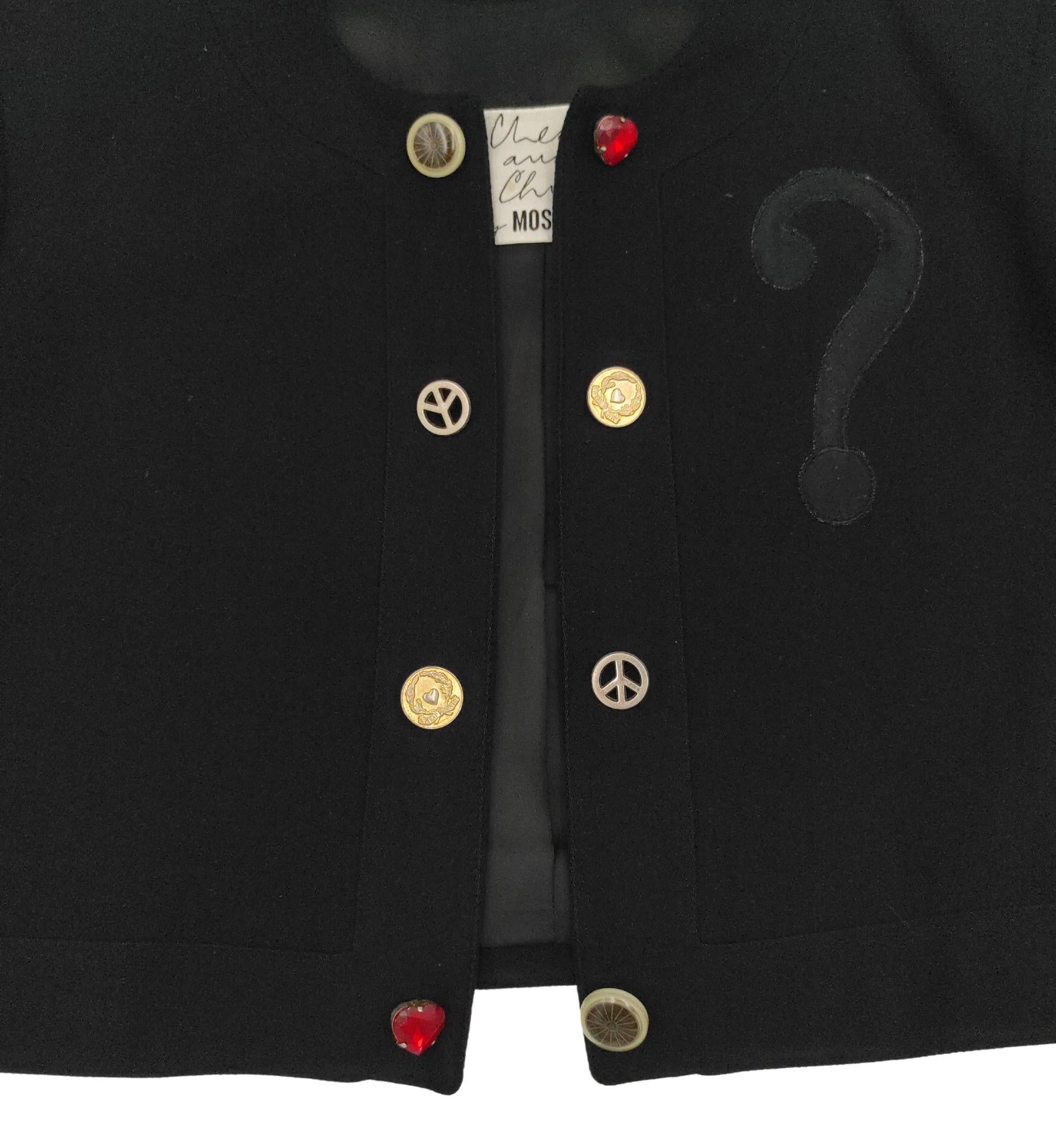 Moschino Cheap and Chic black question mark cropped blazer For Sale 1