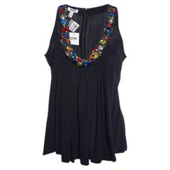 Moschino Cheap and Chic Black Silk Embellished Neck Sleeveless Top M
