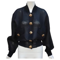 Moschino Cheap And Chic Black Silk Organza Bomber Jacket, 1990's