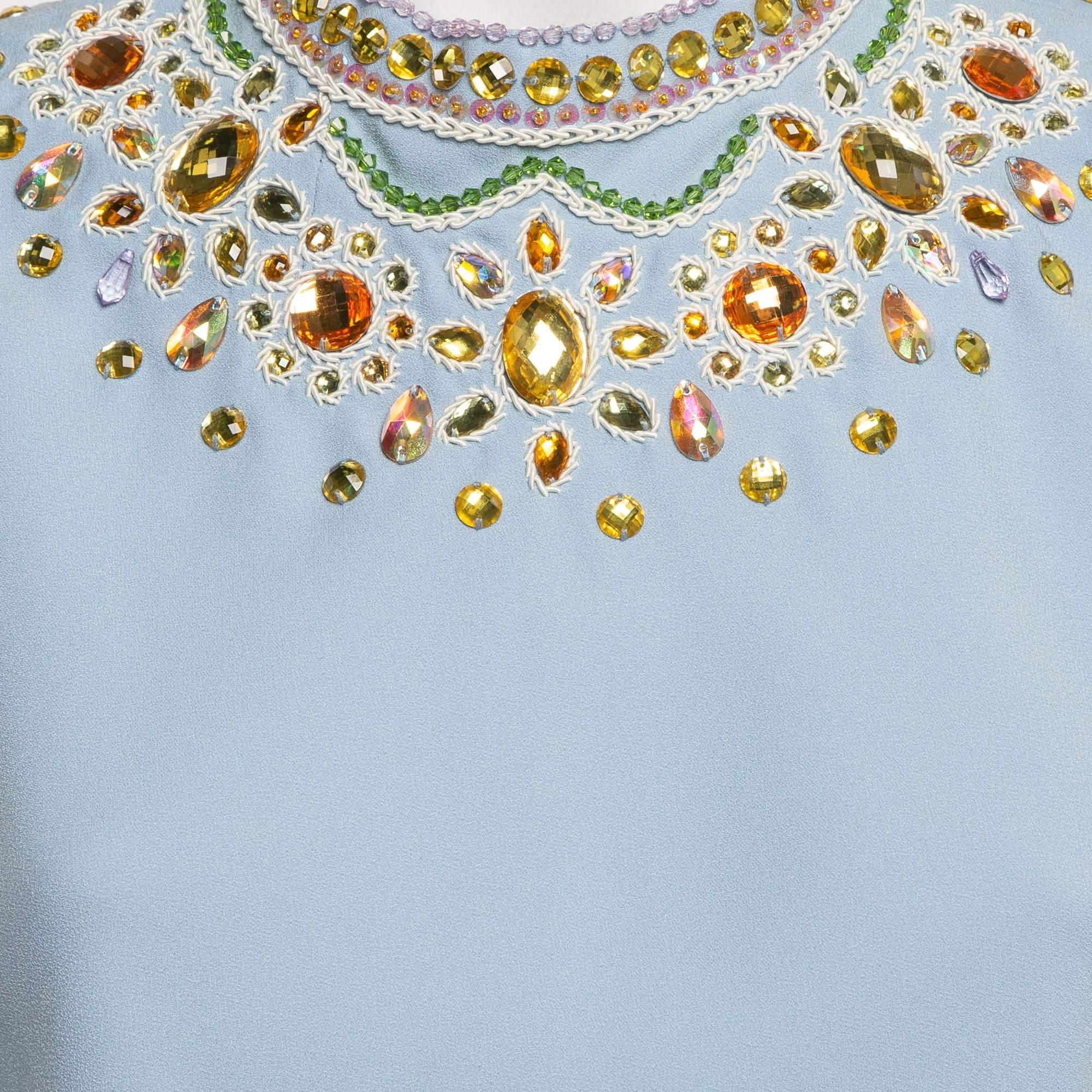 Moschino Cheap and Chic Blaues ärmelloses Top aus verziertem Krepp S im Zustand „Relativ gut“ im Angebot in Dubai, Al Qouz 2