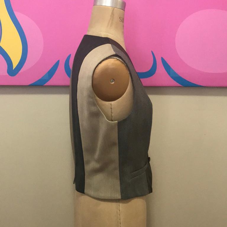 Moschino Cheap and Chic Brown Gray Wool Striped Vest Vintage In Good Condition For Sale In Los Angeles, CA