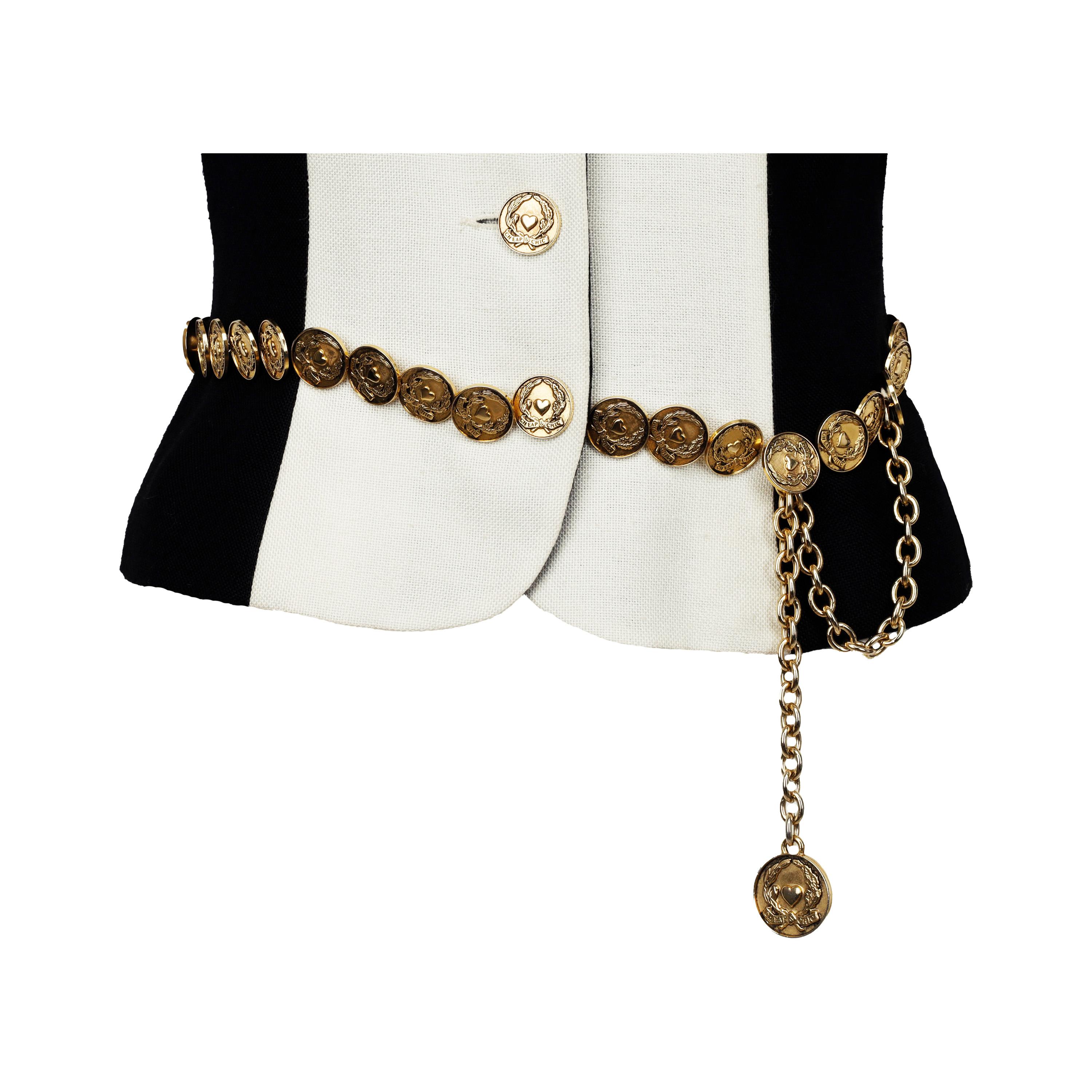 Moschino Cheap and Chic Coin Belt Jacket and Skirt Set For Sale 5