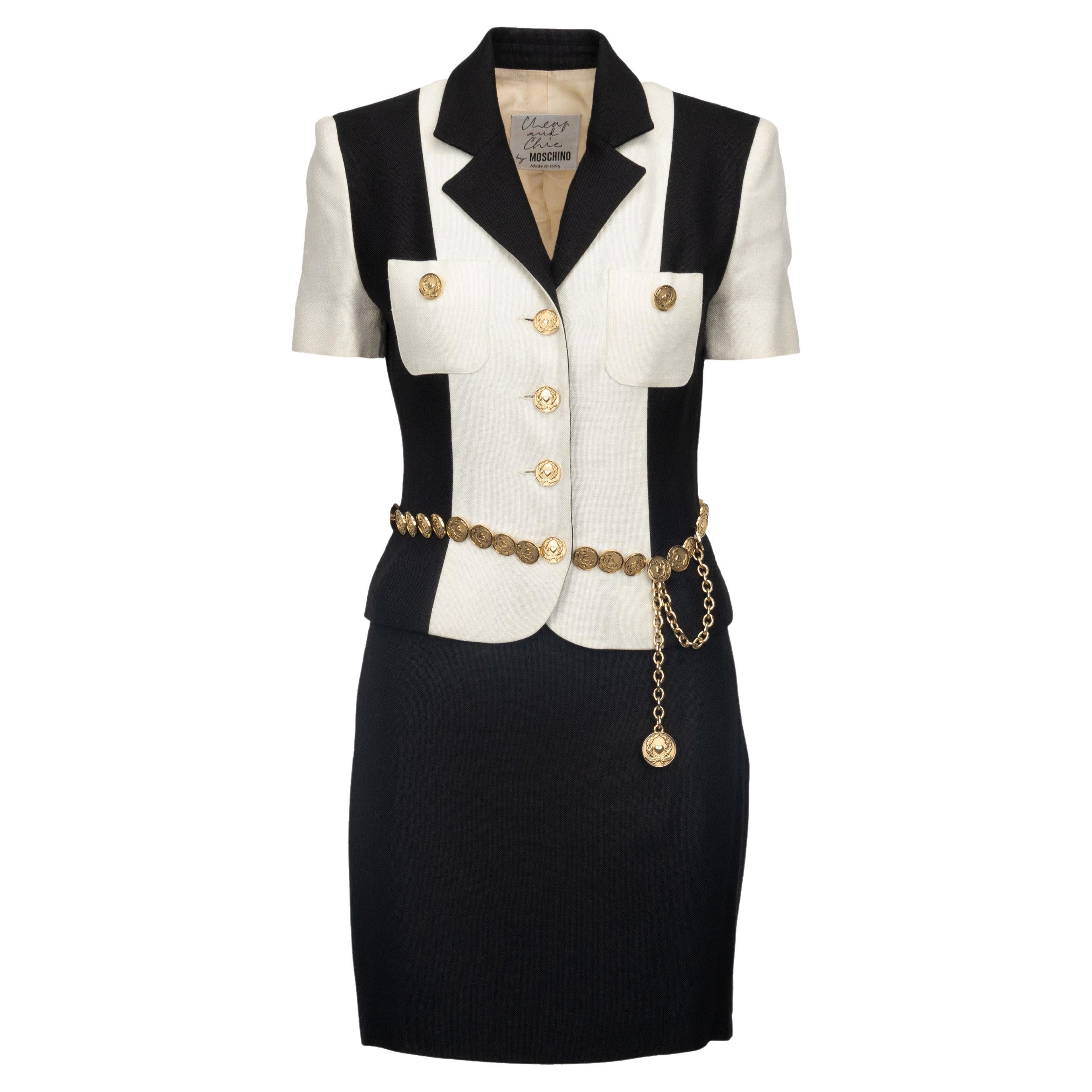 Moschino Cheap and Chic Coin Belt Jacket and Skirt Set For Sale