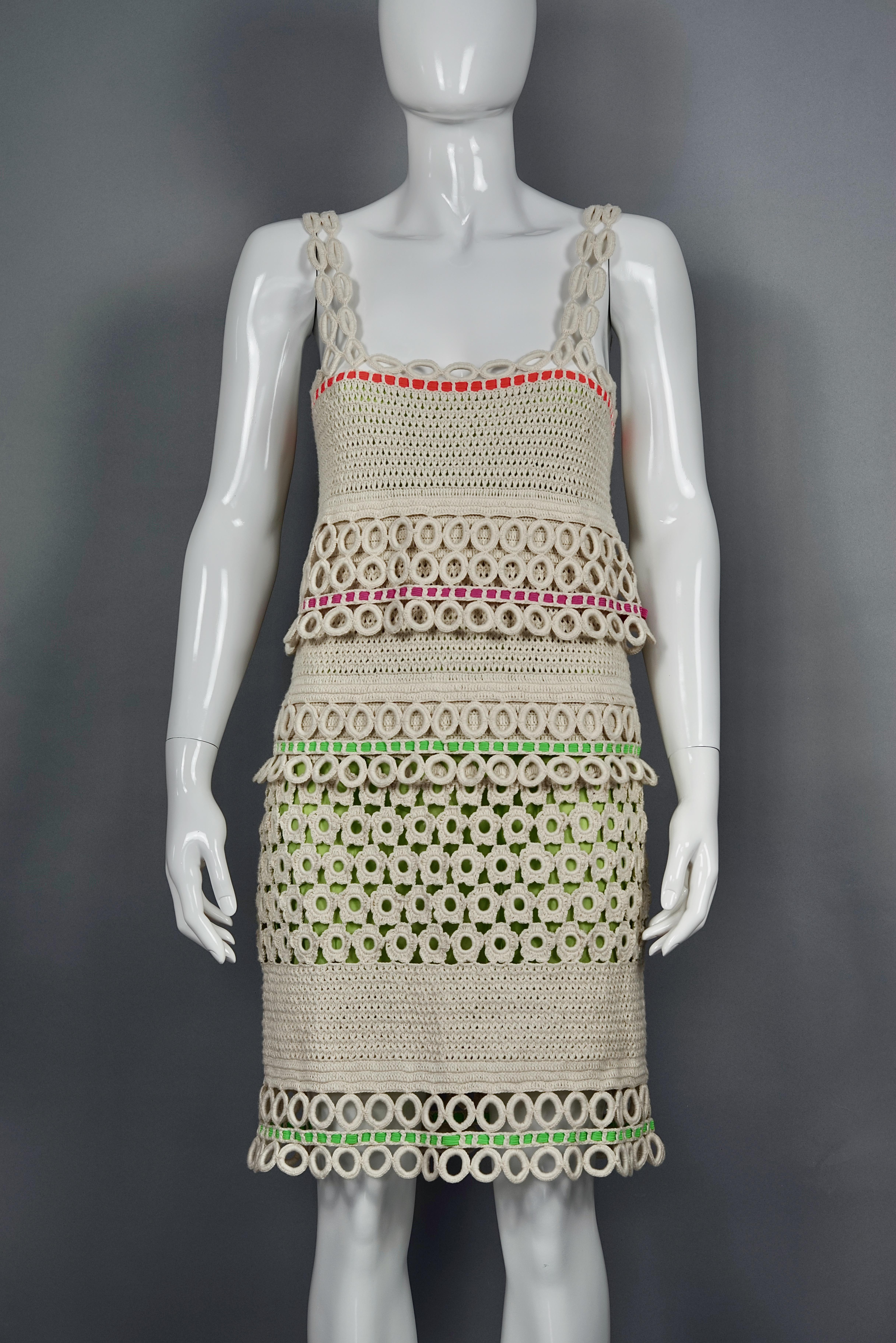 Gray MOSCHINO CHEAP and CHIC Color Block Ecru Crochet Dress