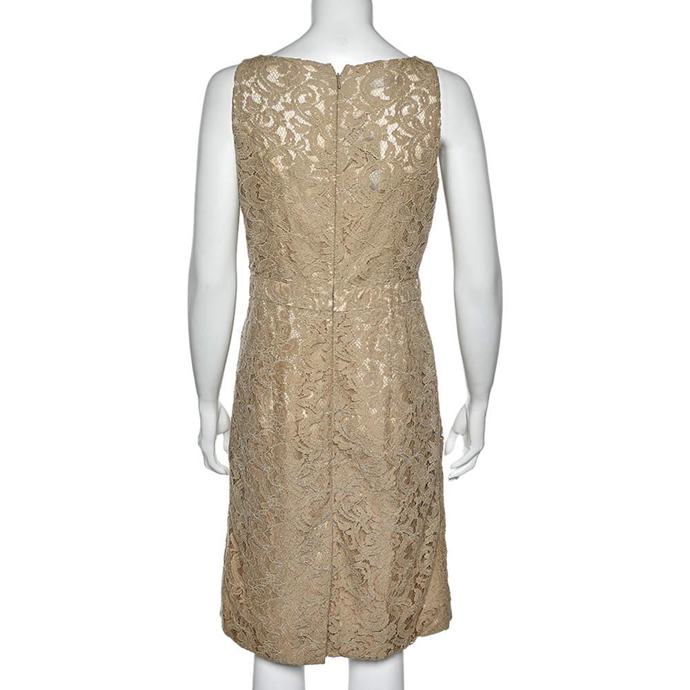 Brown Moschino Cheap and Chic Cream Lace Bow Trim Sleeveless Midi Dress M