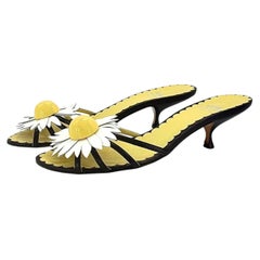 Moschino Cheap and Chic Daisy Flower Leather Kitten Heel Mules Sandals 38