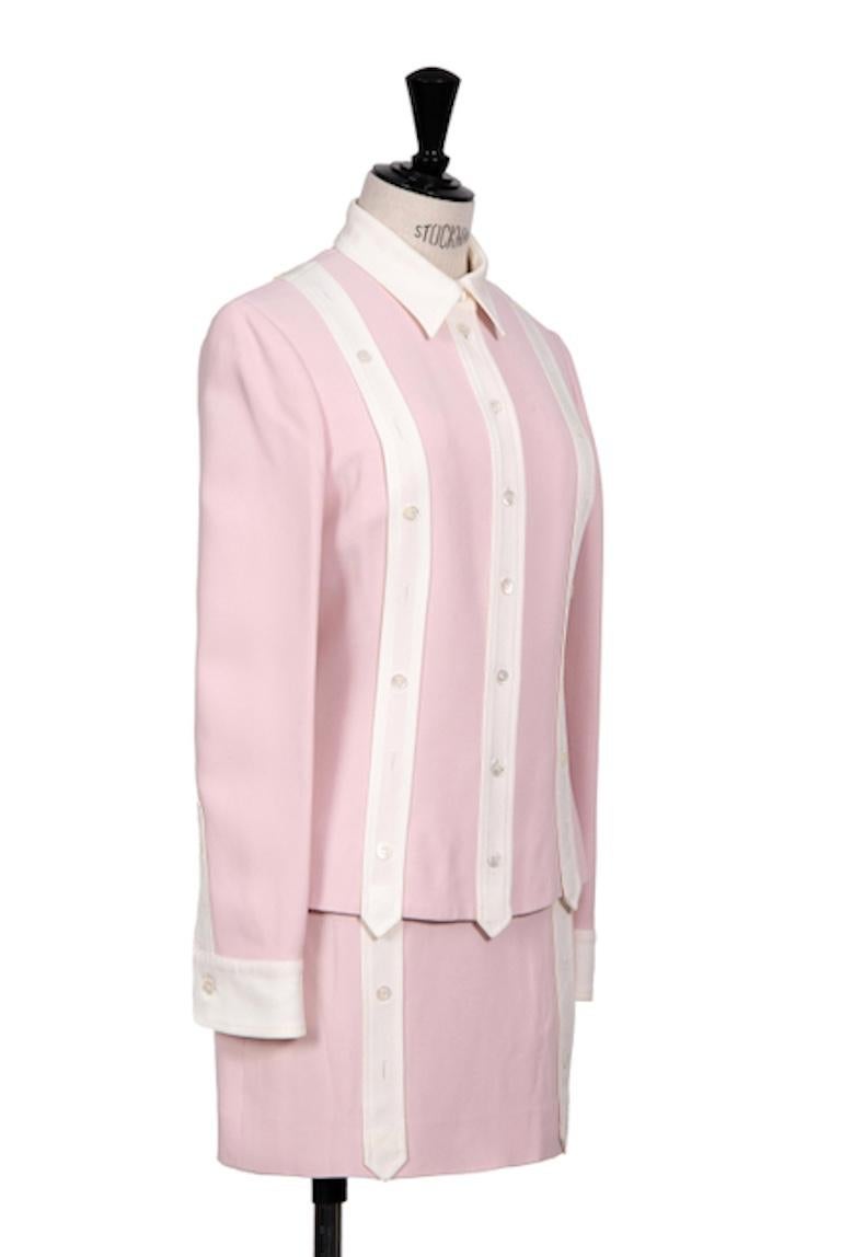 Beige MOSCHINO Cheap and Chic Early 1990s Pale Pink Top, Jacket & Mini Skirt Ensemble For Sale