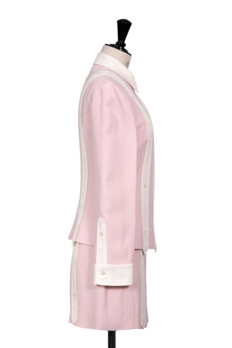 MOSCHINO Cheap and Chic Early 1990s Pale Pink Top, Jacket & Mini Skirt Ensemble In Excellent Condition For Sale In Munich, DE
