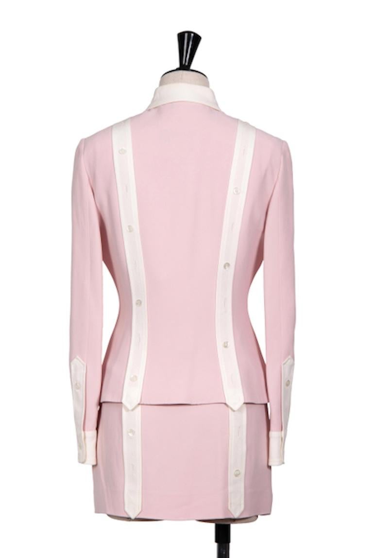 Women's MOSCHINO Cheap and Chic Early 1990s Pale Pink Top, Jacket & Mini Skirt Ensemble For Sale