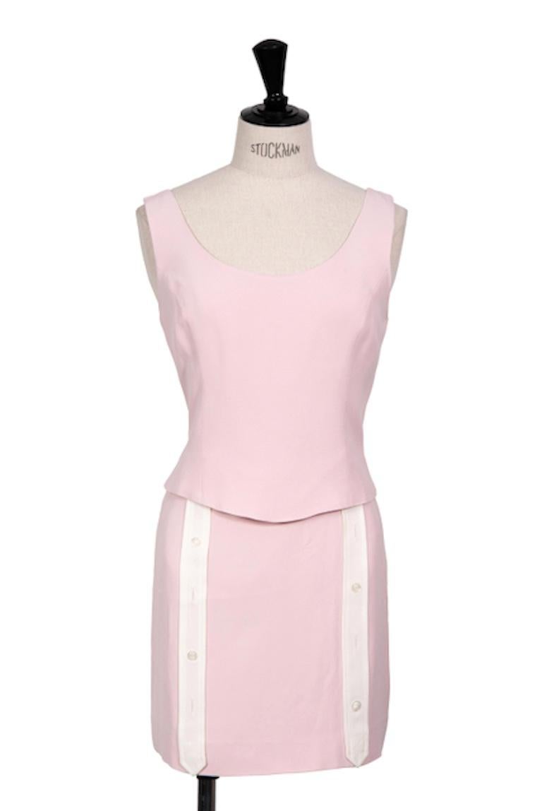 MOSCHINO Cheap and Chic Early 1990s Pale Pink Top, Jacket & Mini Skirt Ensemble For Sale 1