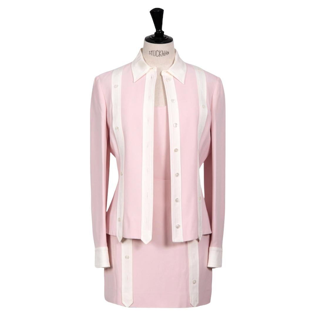MOSCHINO Cheap and Chic Early 1990s Pale Pink Top, Jacket & Mini Skirt Ensemble For Sale