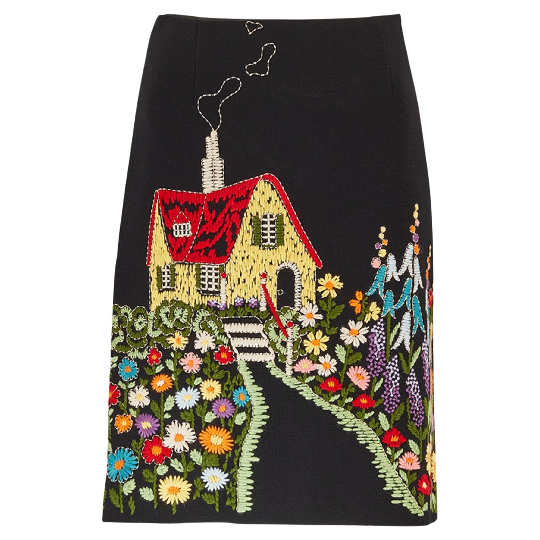 Moschino Cheap and Chic A/I 2001 Gonna in lana ricamata nera in vendita