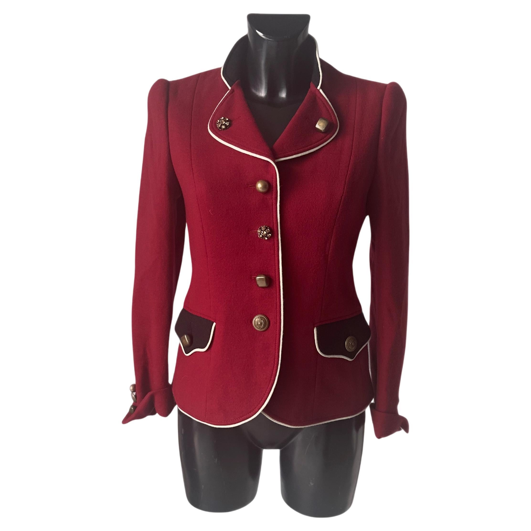 Chaqueta Moschino Cheap and Chic de lana burdeos con perfiles en contraste, 9's en venta