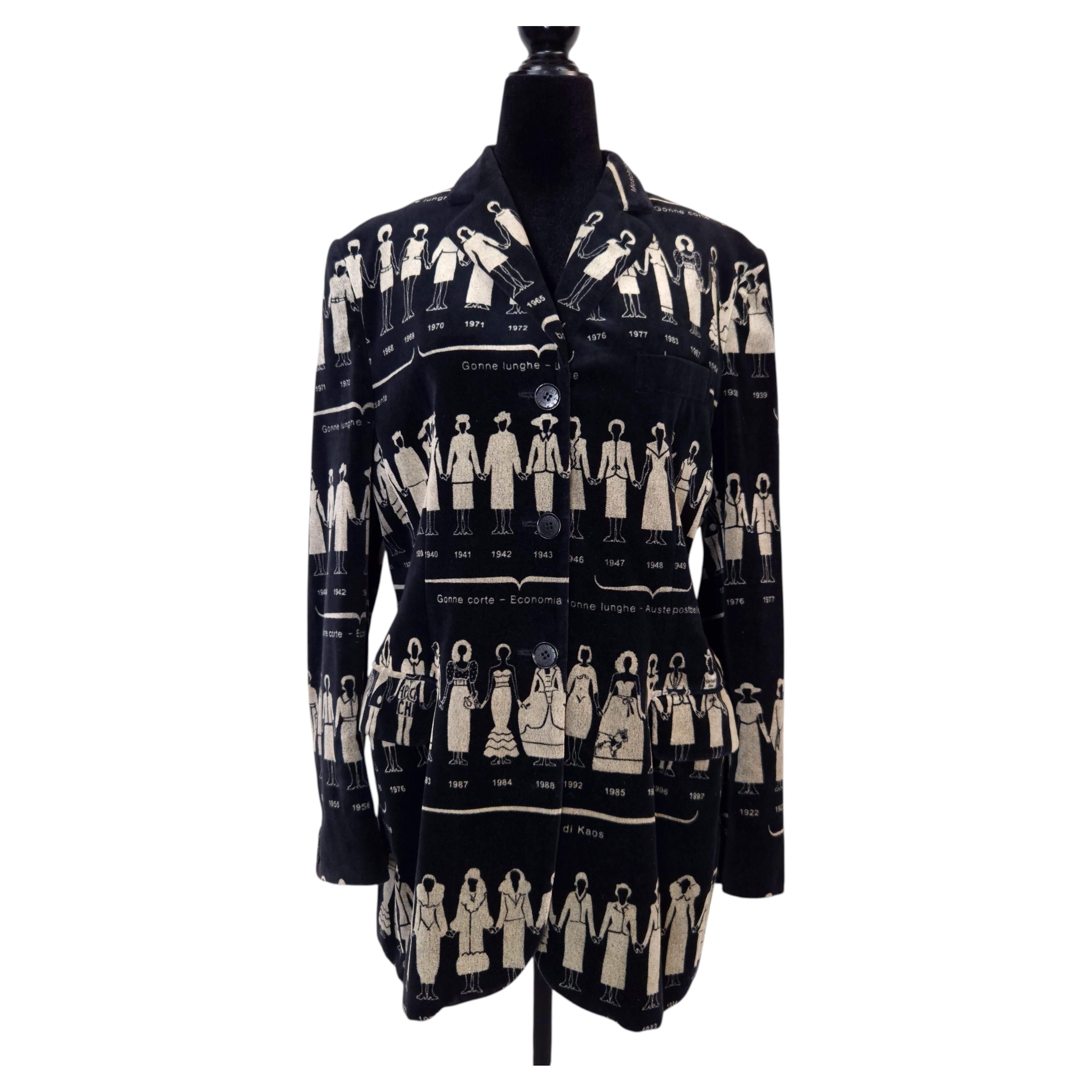 Moschino Cheap and Chic velvet jacket featuring designs inspired by 90s fashion history For Sale