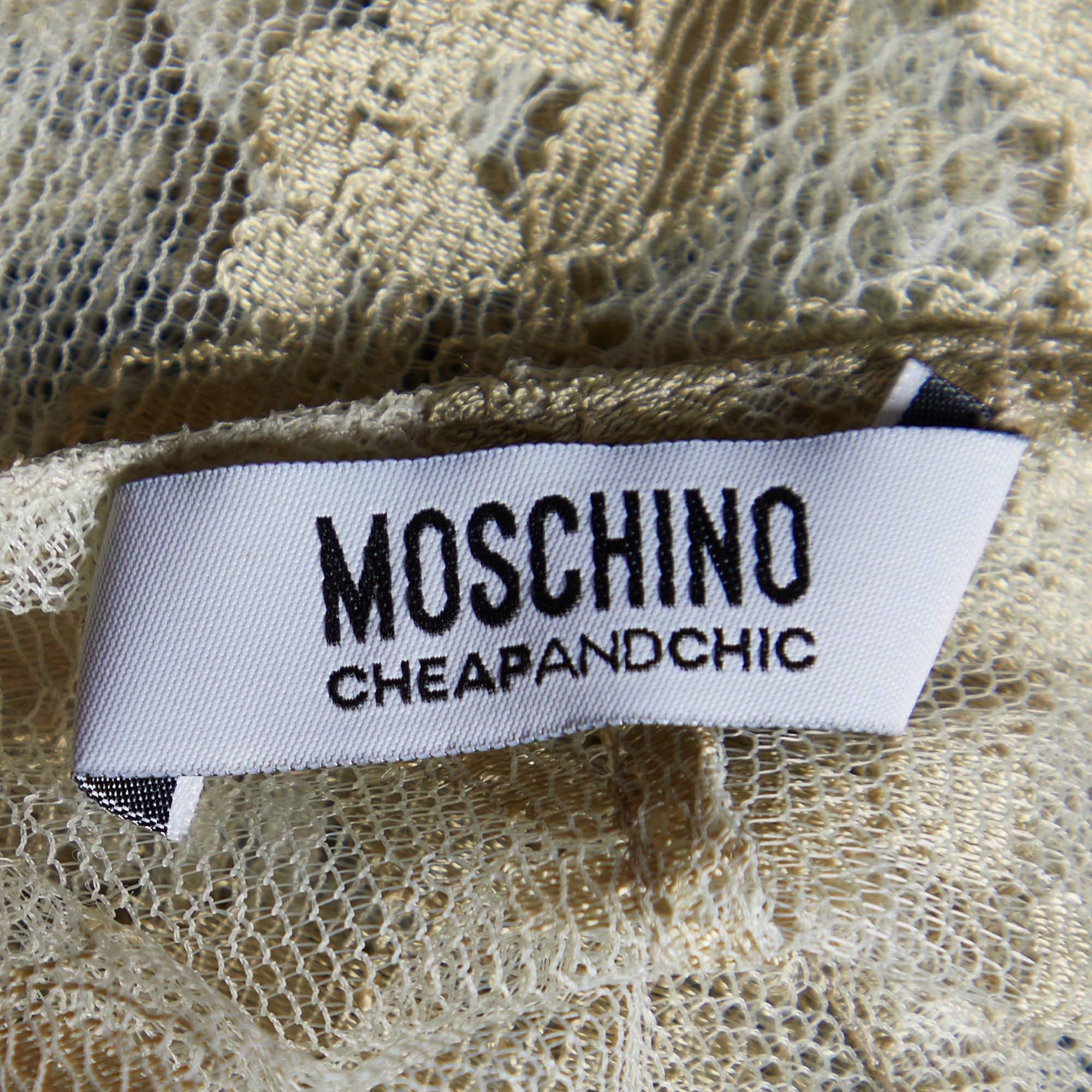 Moschino Cheap and Chic - Top a mezza manica in pizzo floreale oro S In condizioni buone in vendita a Dubai, Al Qouz 2