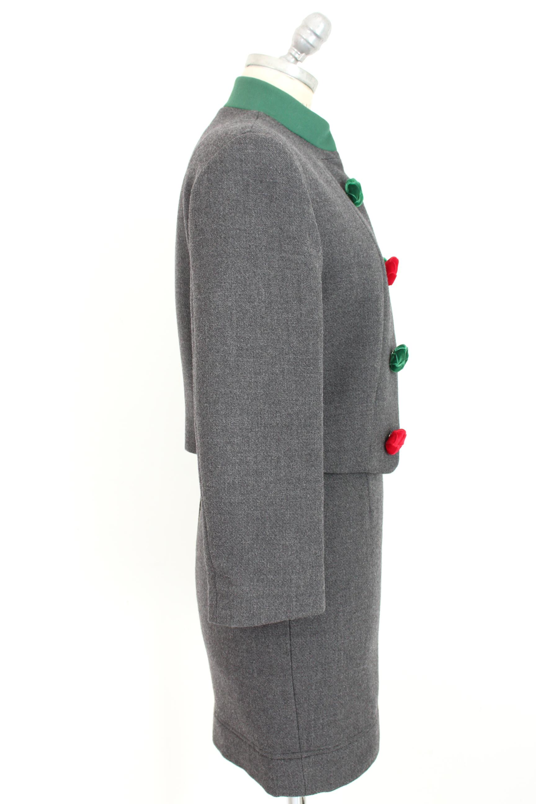 Moschino Gray Wool Pom Pom Suit Skirt and Jacket Dress 1990s In Excellent Condition In Brindisi, Bt