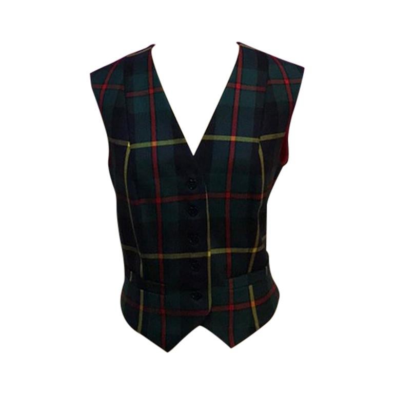 Moschino Cheap and Chic Green Plaid Wool Vest For Sale