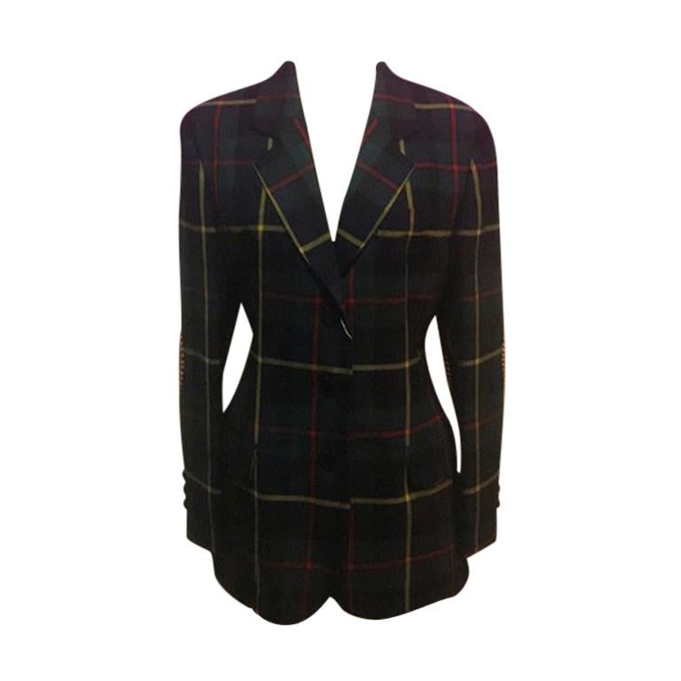 Moschino Cheap and Chic Green Red Plaid Wool Jacket For Sale