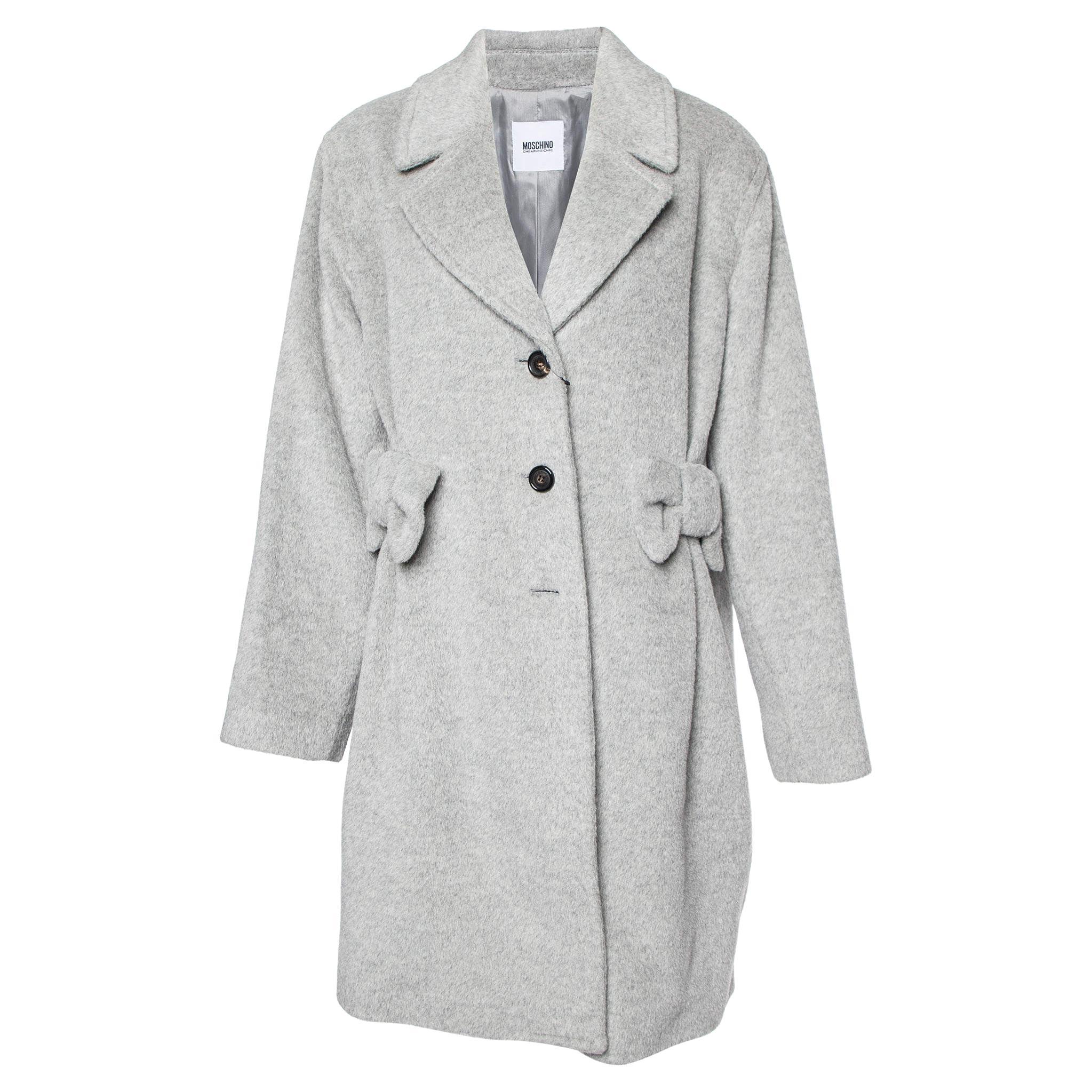 Moschino Cheap and Chic Grey Alpaca Wool Bow Detail Coat L For Sale