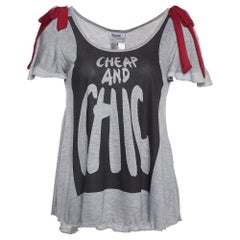 Moschino Cheap and Chic Grey Printed Knit Bow Detail T-shirt M