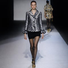 Moschino Cheap and Chic Gunmetal Silk Polka Dot Puff Sleeve Jacket US 12 Italy