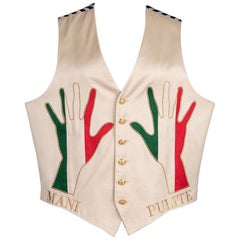 Vintage MOSCHINO Cheap and Chic "MANI PULITE" Hands Ivory Vest Waistcoat, early 1990s
