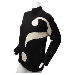 MOSCHINO, Cheap and Chic, Mens Black, Wool, Mock Neck Sweater with Question Mark