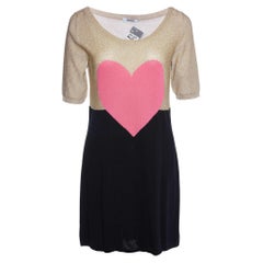 Moschino Cheap and Chic Multicolor Heart Lurex & Cotton Knit Mini Dress M